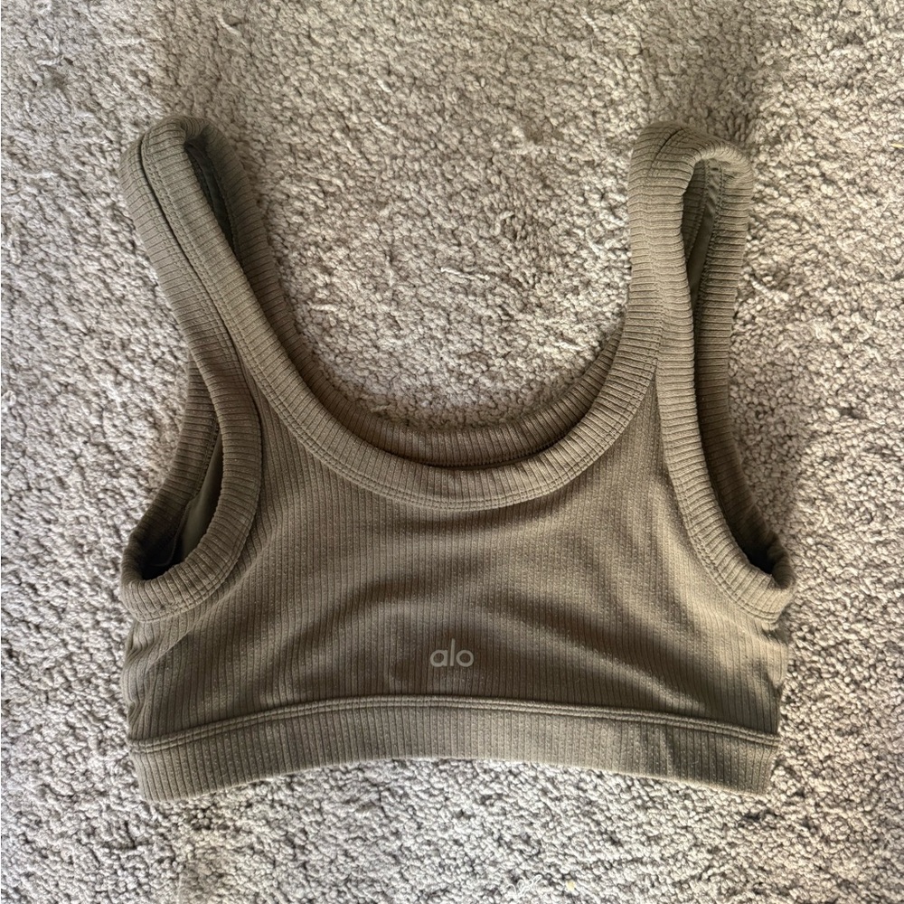 ALO Yoga Olive Ribbed Sports Bra